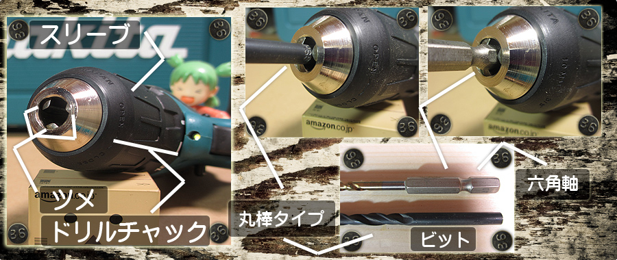 電動ドライバードリルのドリルチャックと取り付けられるビットの種類