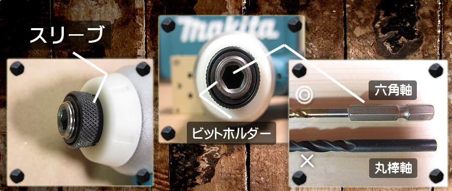 インパクトドライバーのスリーブに取り付けられる先端ビットの種類