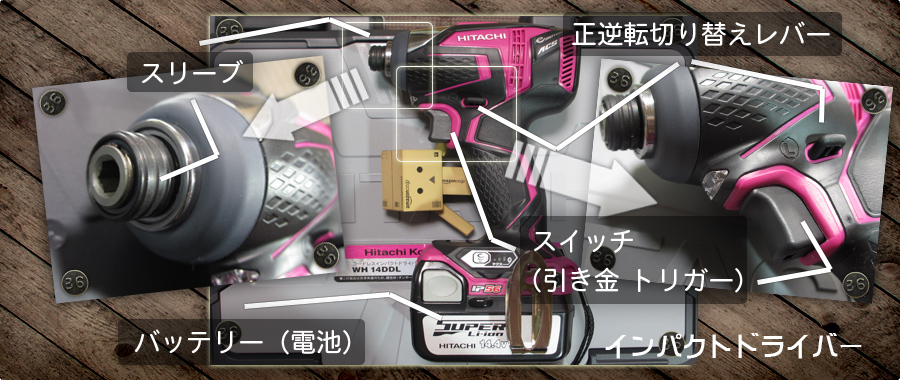 インパクトドライバー(日立工機-WH14DDL)の各部名称